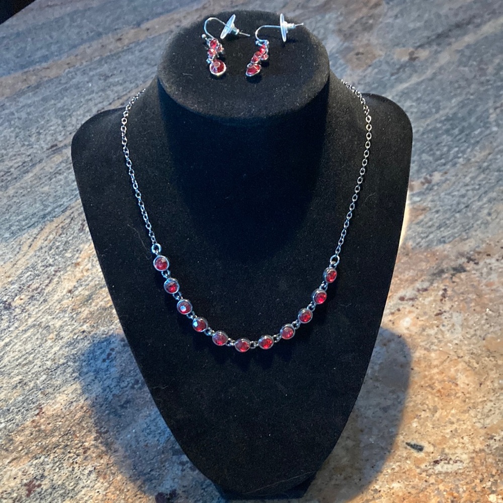 Liz Claiborne red stone necklace and earrings set